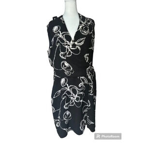 Jones New York Black & White Flower Print‎ Surplice Sheath Dress Size 14